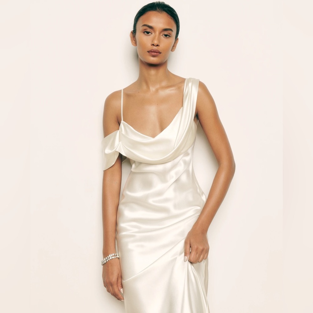 Reformation Ivory Satin Cowl-Neck Maxi Dress - Picture 4 of 12